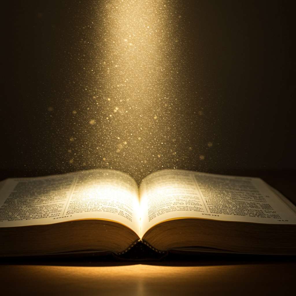 Imagem representando a criação e a luz divina sobre a Bíblia.